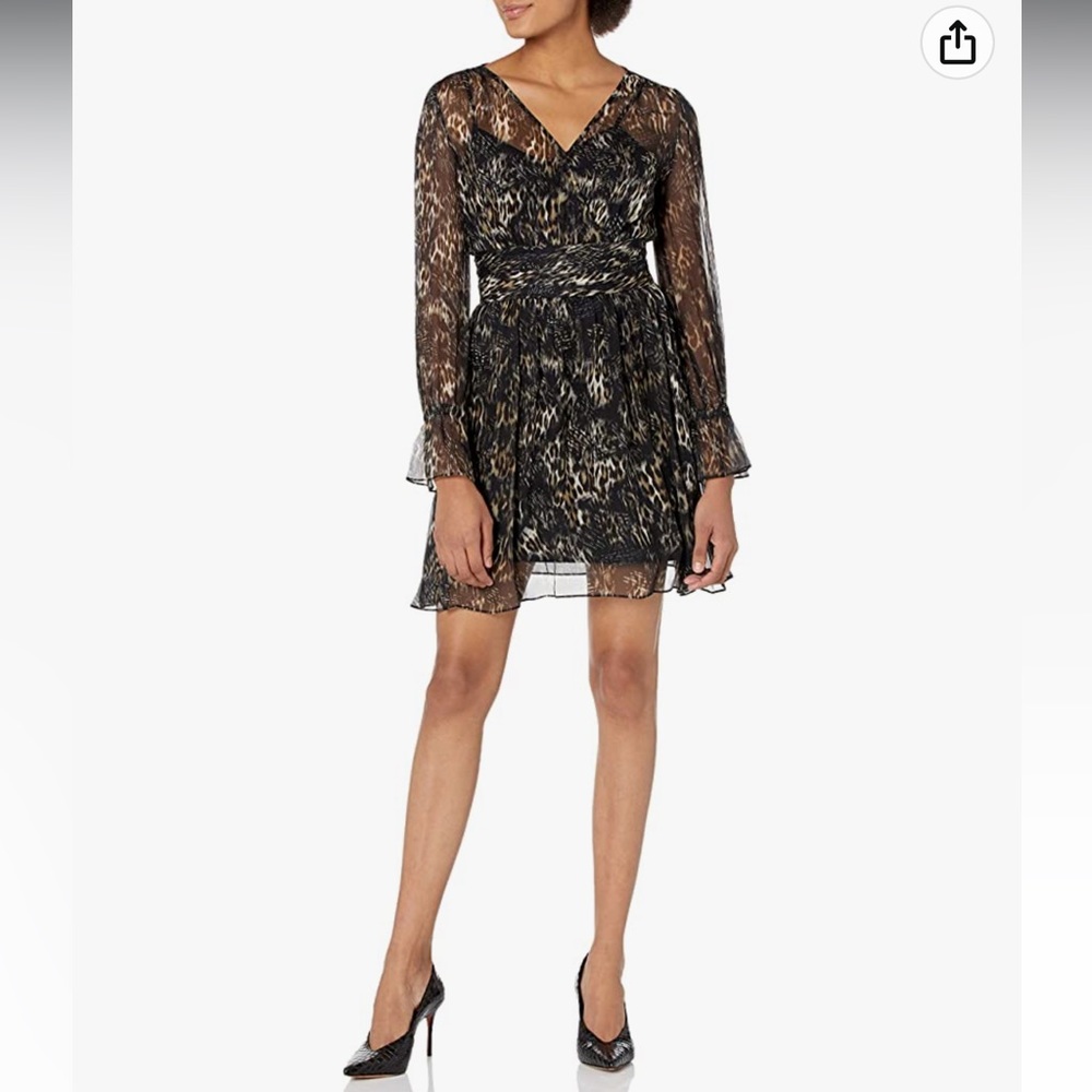 Glorielle Animal Print Chiffon Dress with long sleeves. Fully lined NWT
